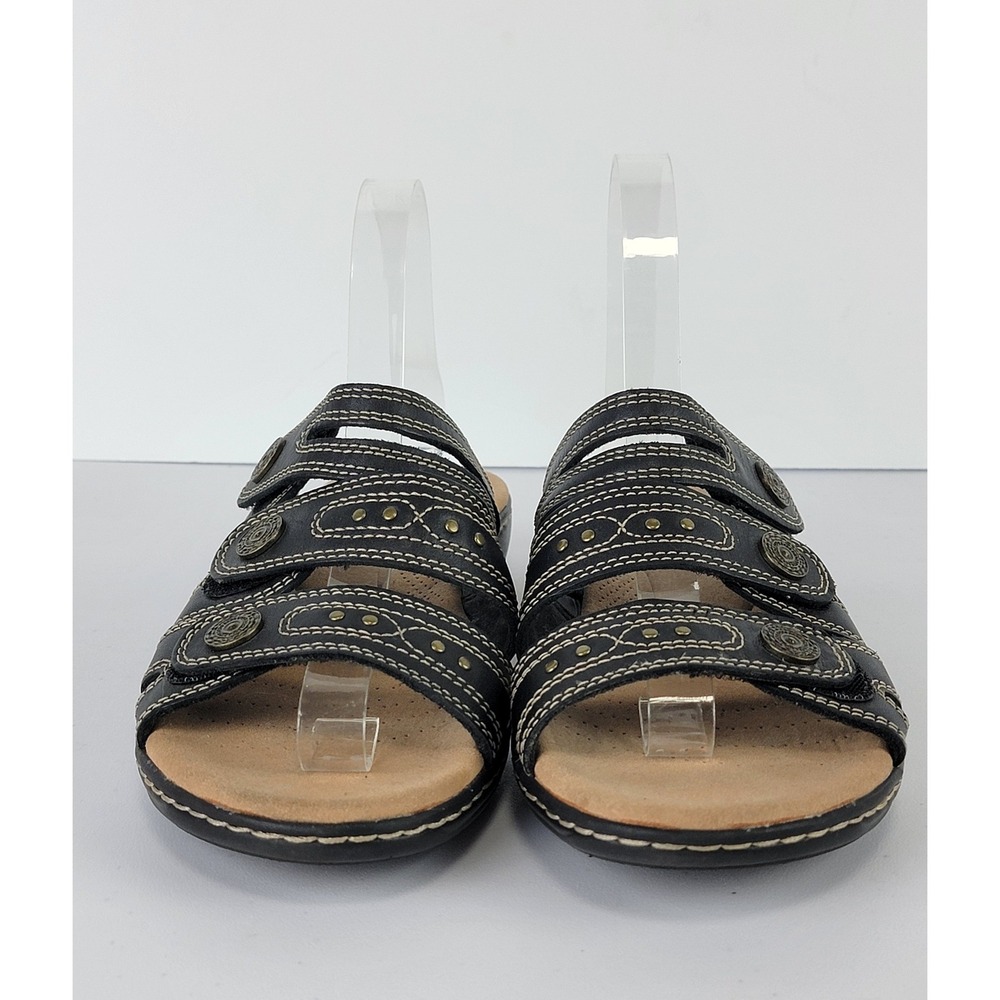 Clarks Slide Sandals Women's 9.5 Black Leather Adjustable Cushion Soft - Picture 8 of 11